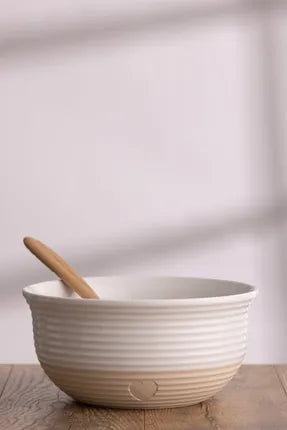 Rustic Charm Mengkom – Ø 26 cm – Keramische Beslagkom – Crème/Wit