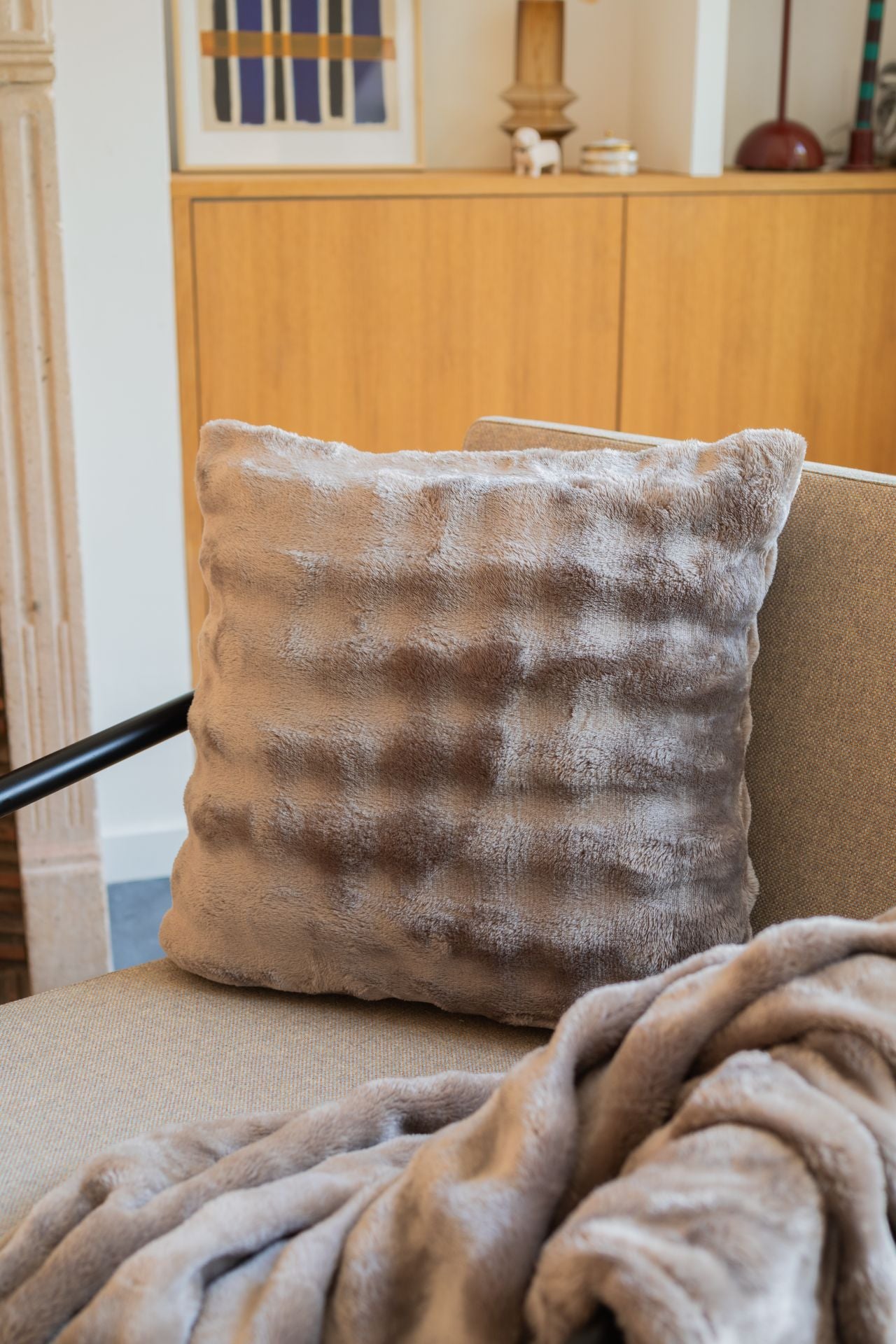 Tiseco - Sierkussen (gevuld) WAVE - 45x45 cm, Taupe - Set van 2 stuks