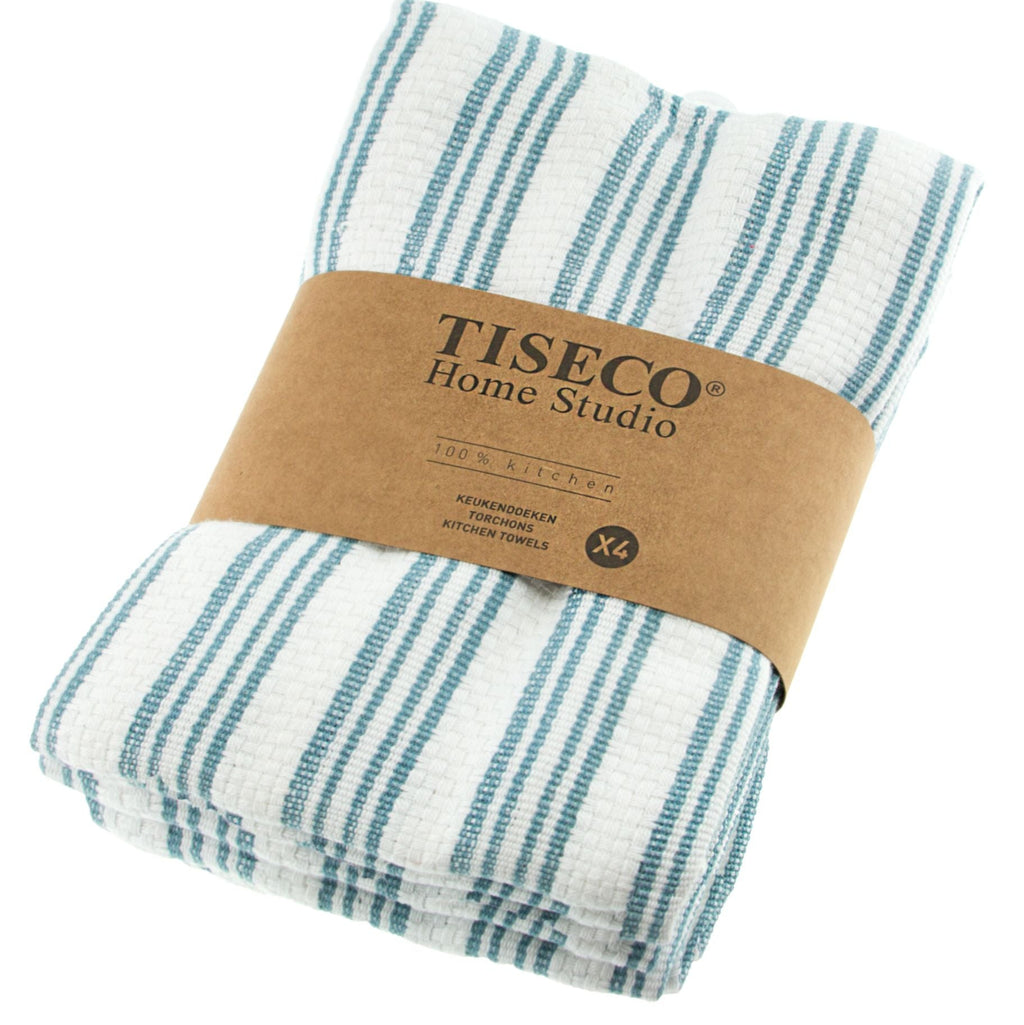 Tiseco Essuie-mains de cuisine Basket Weave - Bleu - Lot de 4