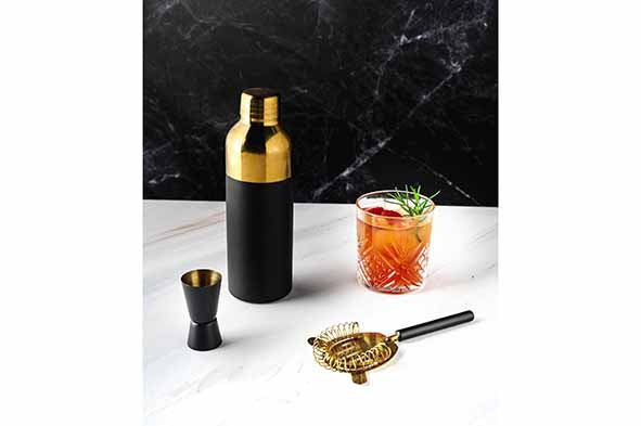 Cocktailset met Shaker – Zwart & Goud – 550 ml