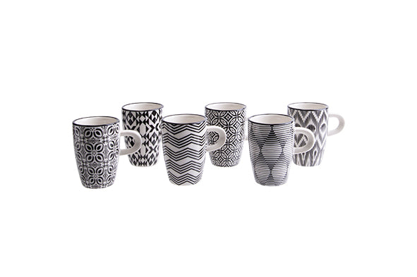 Cosy & Trendy Nikko Black Mini-Aperotasje – 7 cl – Porselein – Assorti Zwart/Wit - Set van 12