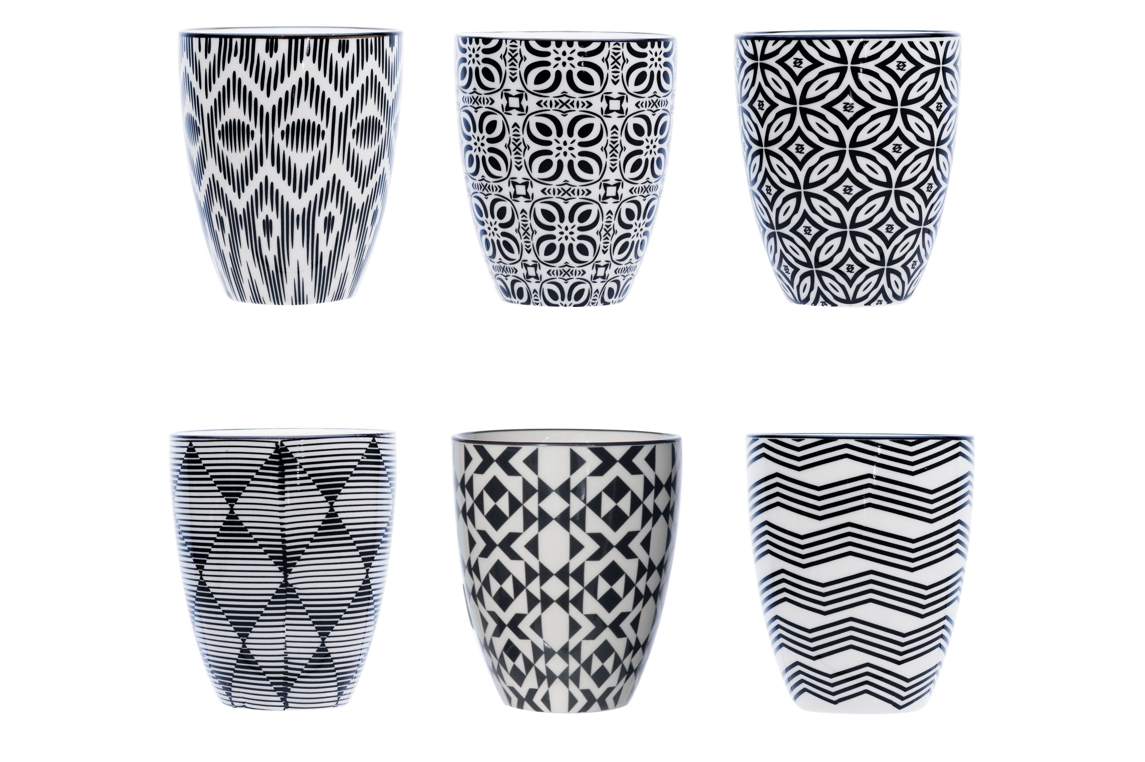 Cosy & Trendy Nikko Black Bekers – 20 cl – Zonder Oor – Porselein – Set van 6 – Assorti Zwart/Wit