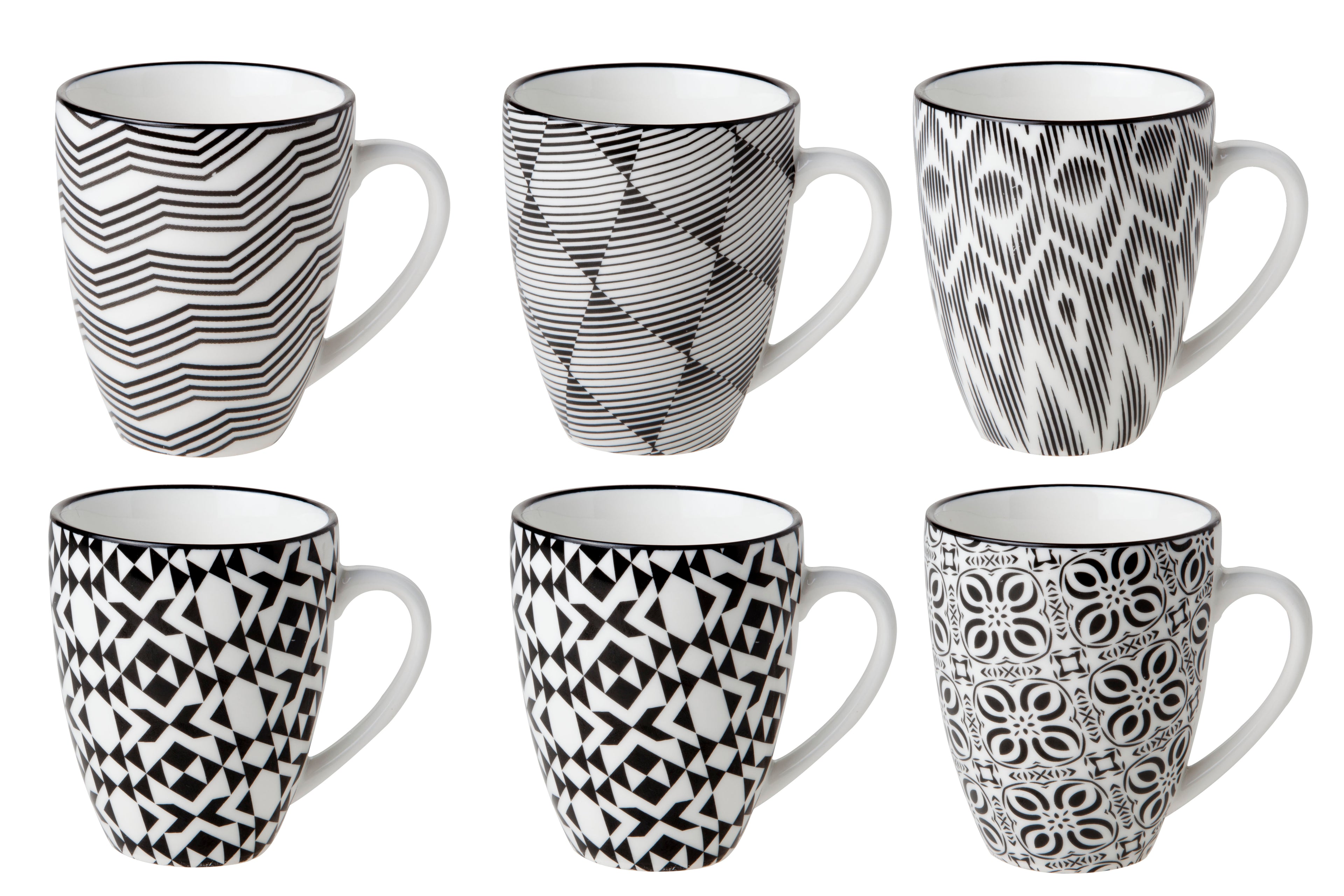 Cosy & Trendy Nikko Black Mok – 19 cl – Porselein – Assorti Zwart/Wit – Set van 6