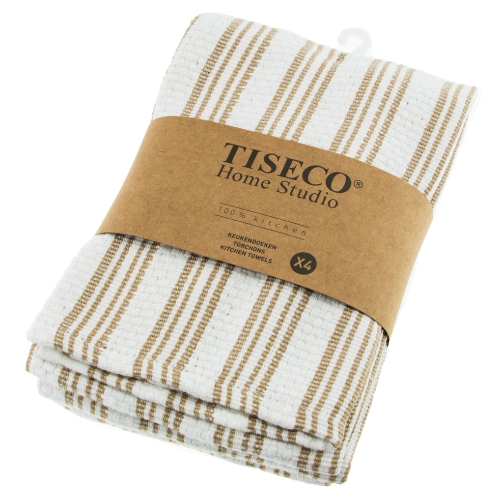 Tiseco Serviettes de cuisine Basket Weave - Sable - Lot de 4
