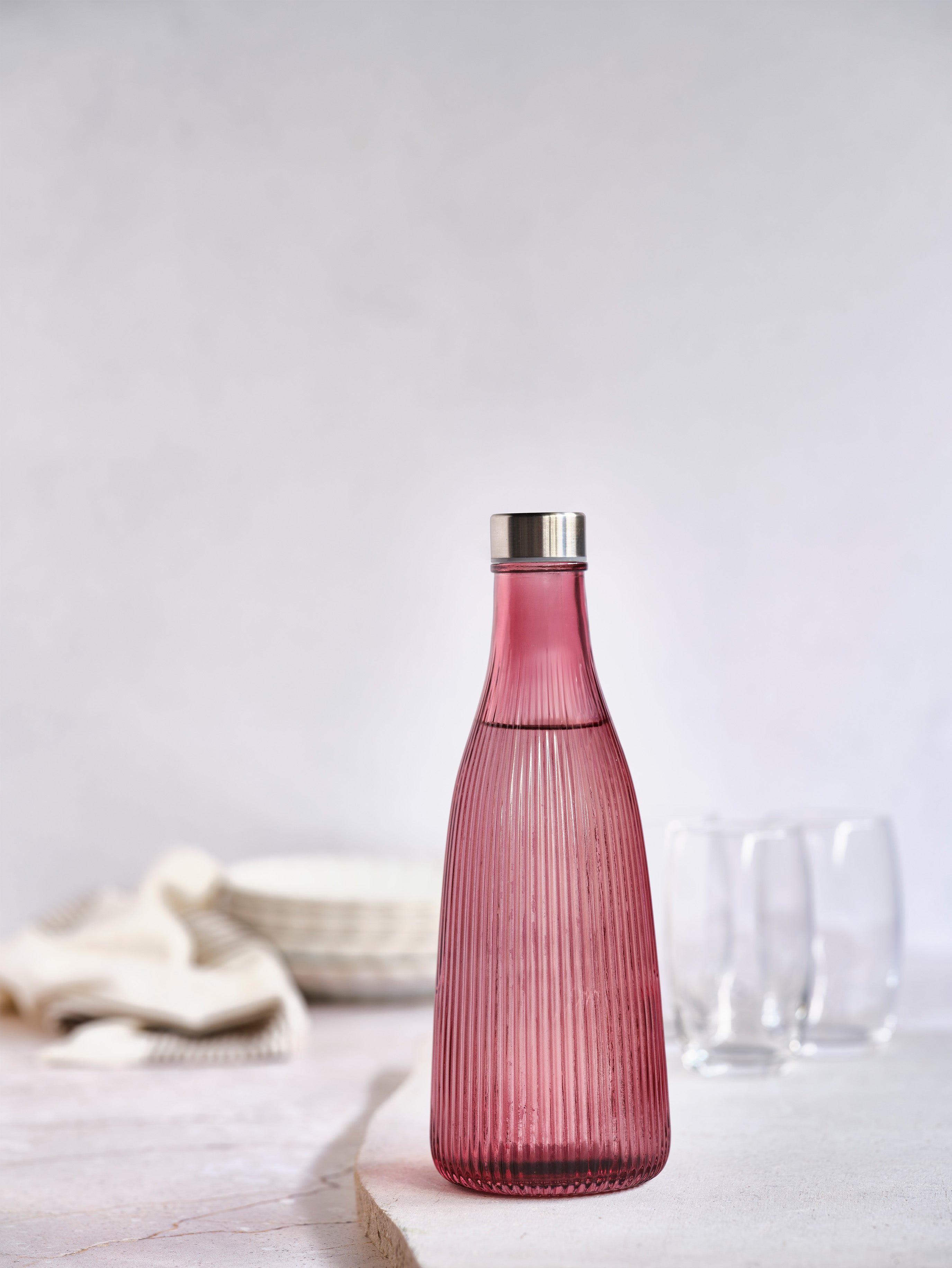 ATLA GLAZEN FLES 1L MET DEKSEL - DEEP MAROON