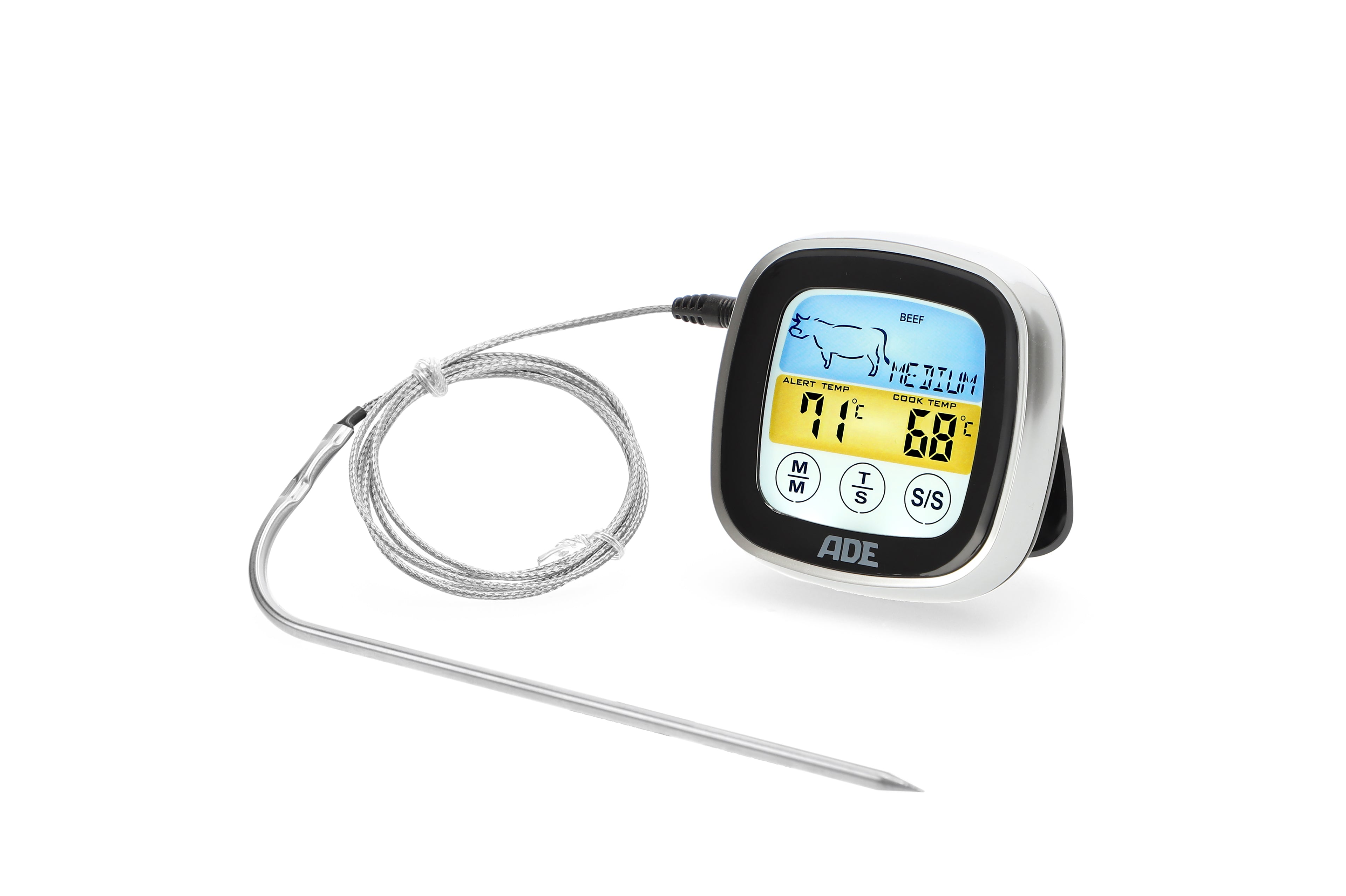 ADE - DIGITALES FLEISSTHERMOMETER 7,6X7,6XH2,5CM INCL. 2X AAA