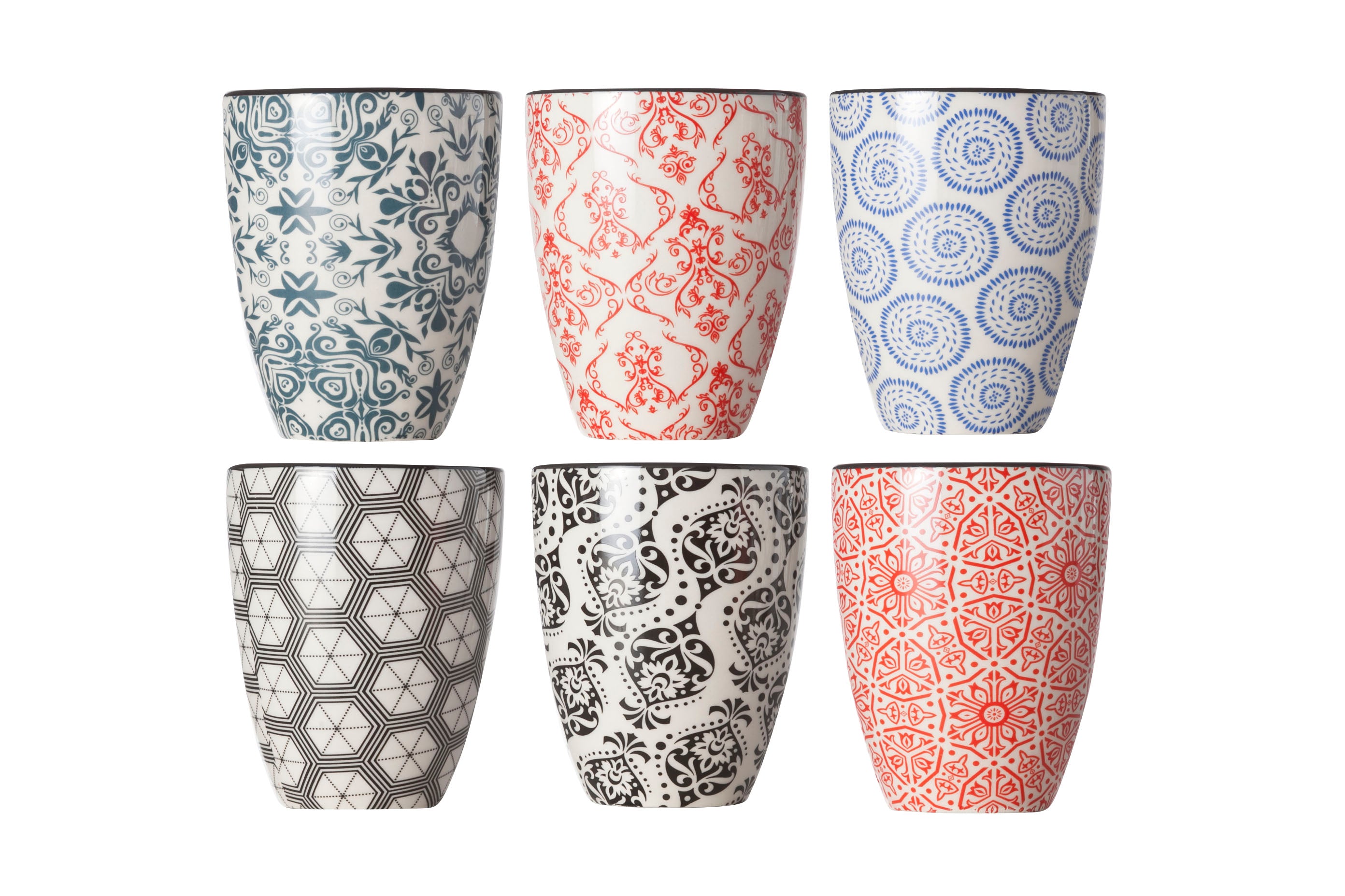 Cosy & Trendy Delirio Koffiebekers Zonder Oor – 20 cl – Aardewerk – Set van 6 – Assorti Dessins