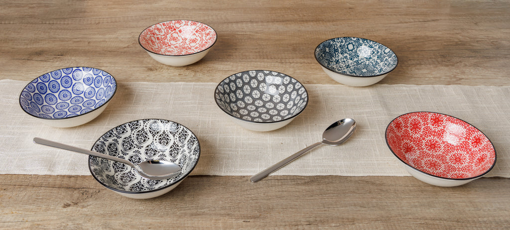 Cosy & Trendy Delirio Kommen – Ø 15 cm – Aardewerk – Set van 6 – Assorti Dessins