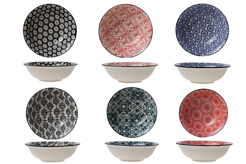 Cosy & Trendy Delirio Kommen – Ø 15 cm – Aardewerk – Set van 6 – Assorti Dessins