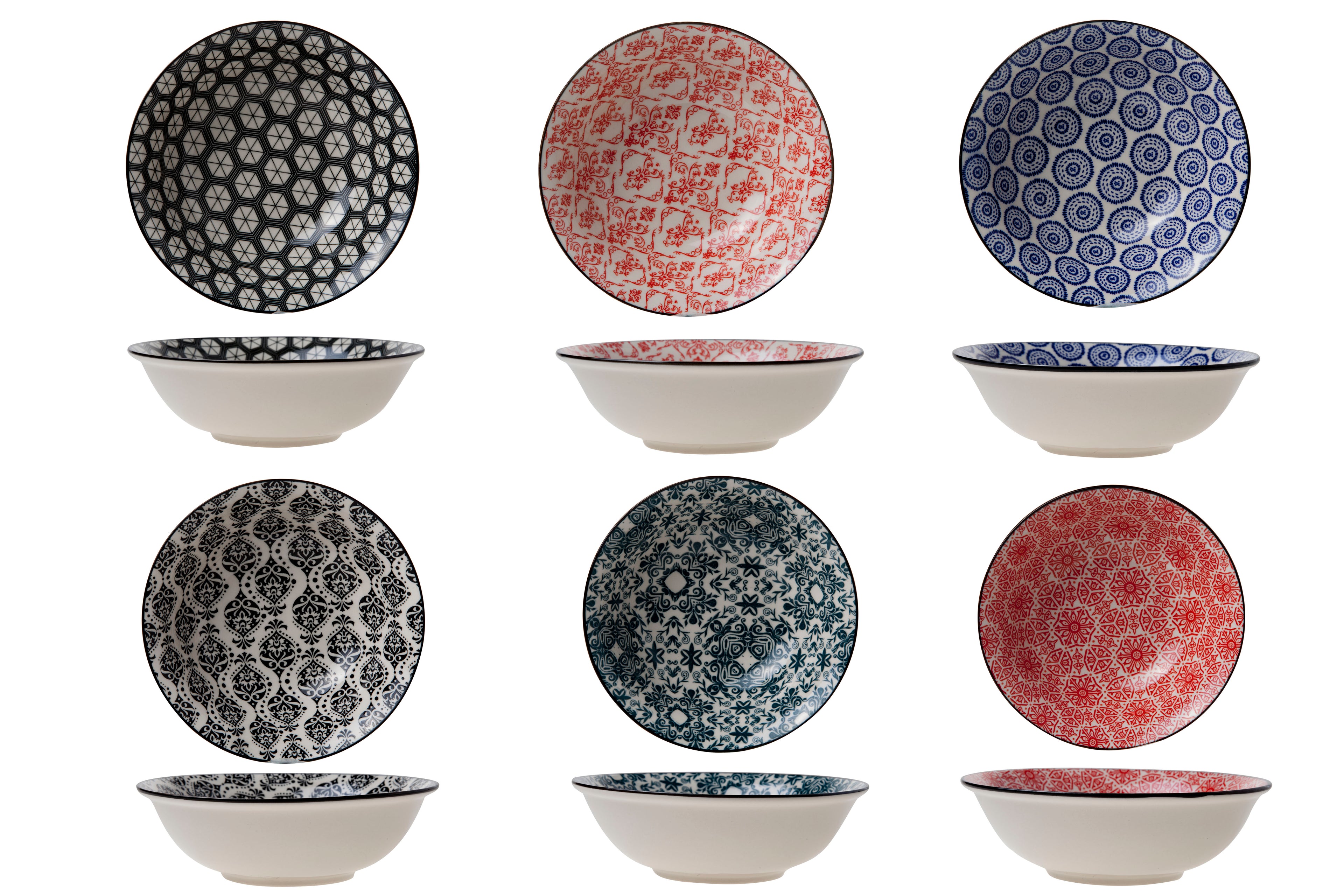 Cosy & Trendy Delirio Kommen – Ø 15 cm – Aardewerk – Set van 6 – Assorti Dessins