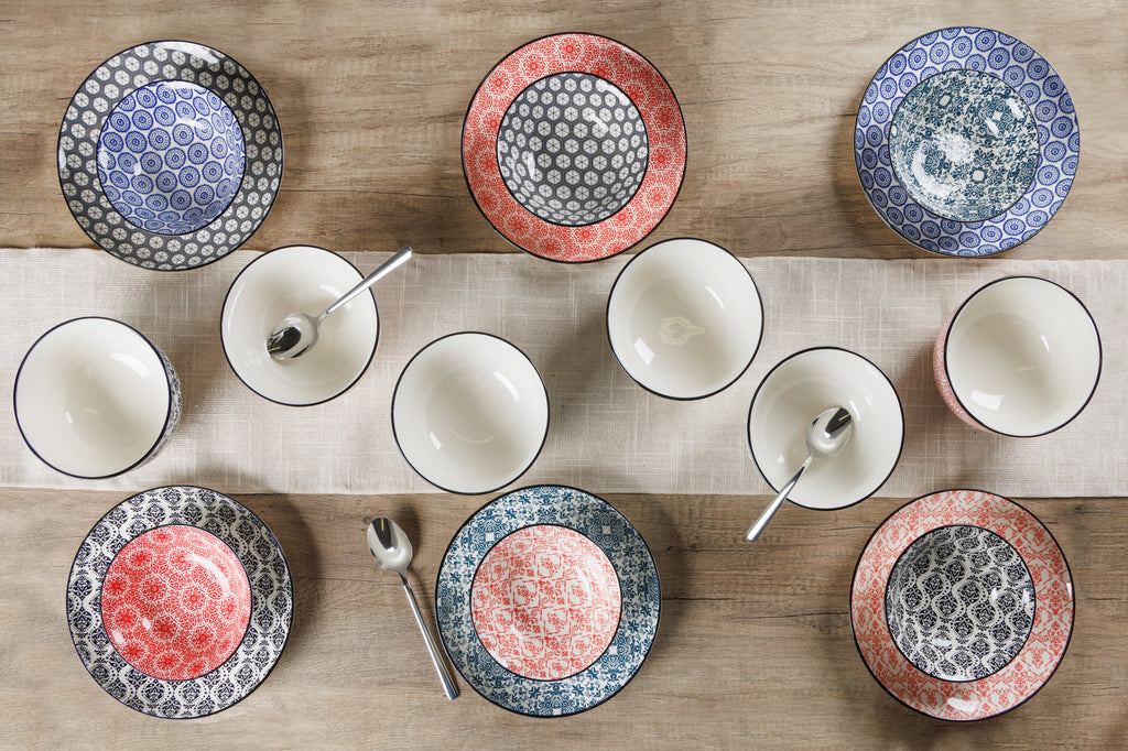 Cosy & Trendy Delirio Ontbijtkom/soepkom – Ø 15 cm – Aardewerk – Set van 6 – Assorti Dessins