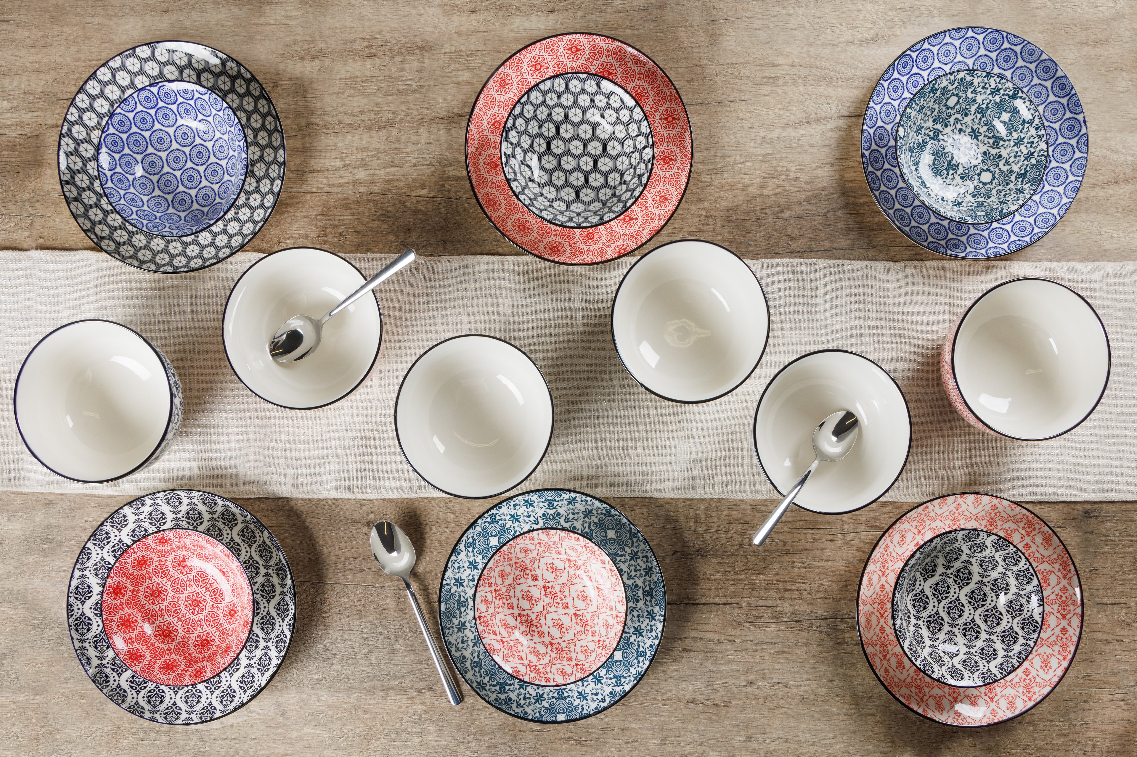 Cosy & Trendy Delirio Ontbijtkom/soepkom – Ø 15 cm – Aardewerk – Set van 6 – Assorti Dessins