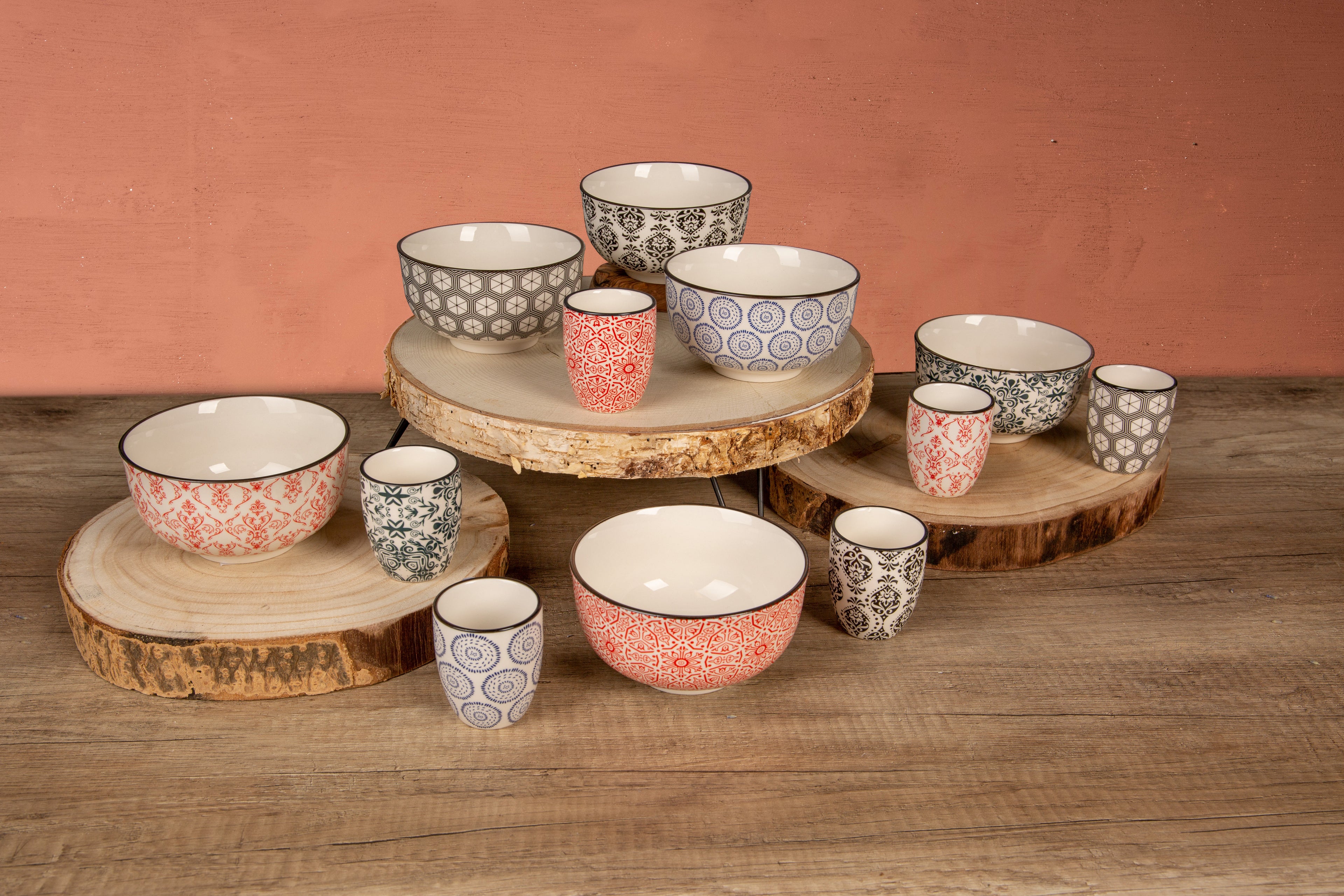 Cosy & Trendy Delirio Koffiebekers Zonder Oor – 20 cl – Aardewerk – Set van 6 – Assorti Dessins
