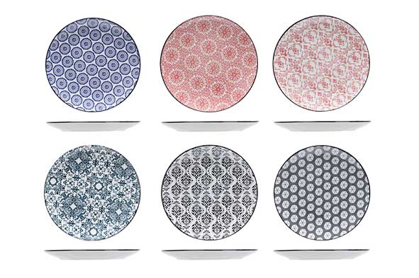 Cosy & Trendy Delirio Dessertbord / Ontbijtbord – Ø 19 cm – Aardewerk – Set van 6 – Assorti Dessins
