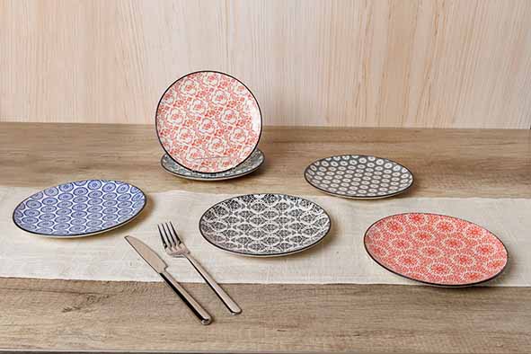 Cosy & Trendy Delirio Dessertbord / Ontbijtbord – Ø 19 cm – Aardewerk – Set van 6 – Assorti Dessins
