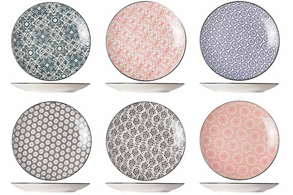 Cosy & Trendy Delirio Dinerborden – Ø 23,5 cm – Aardewerk – Set van 6 – Assorti Dessins