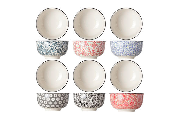 Cosy & Trendy Delirio Ontbijtkom/soepkom – Ø 15 cm – Aardewerk – Set van 6 – Assorti Dessins
