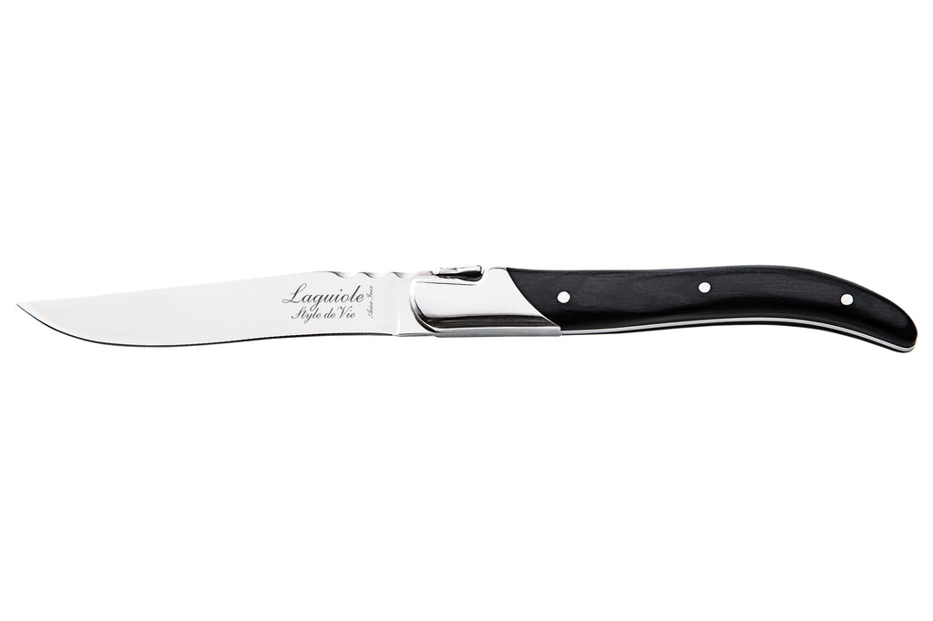 Coffret de 6 couteaux à steak Laguiole Luxury Line – Ébène noire – Emballage cadeau