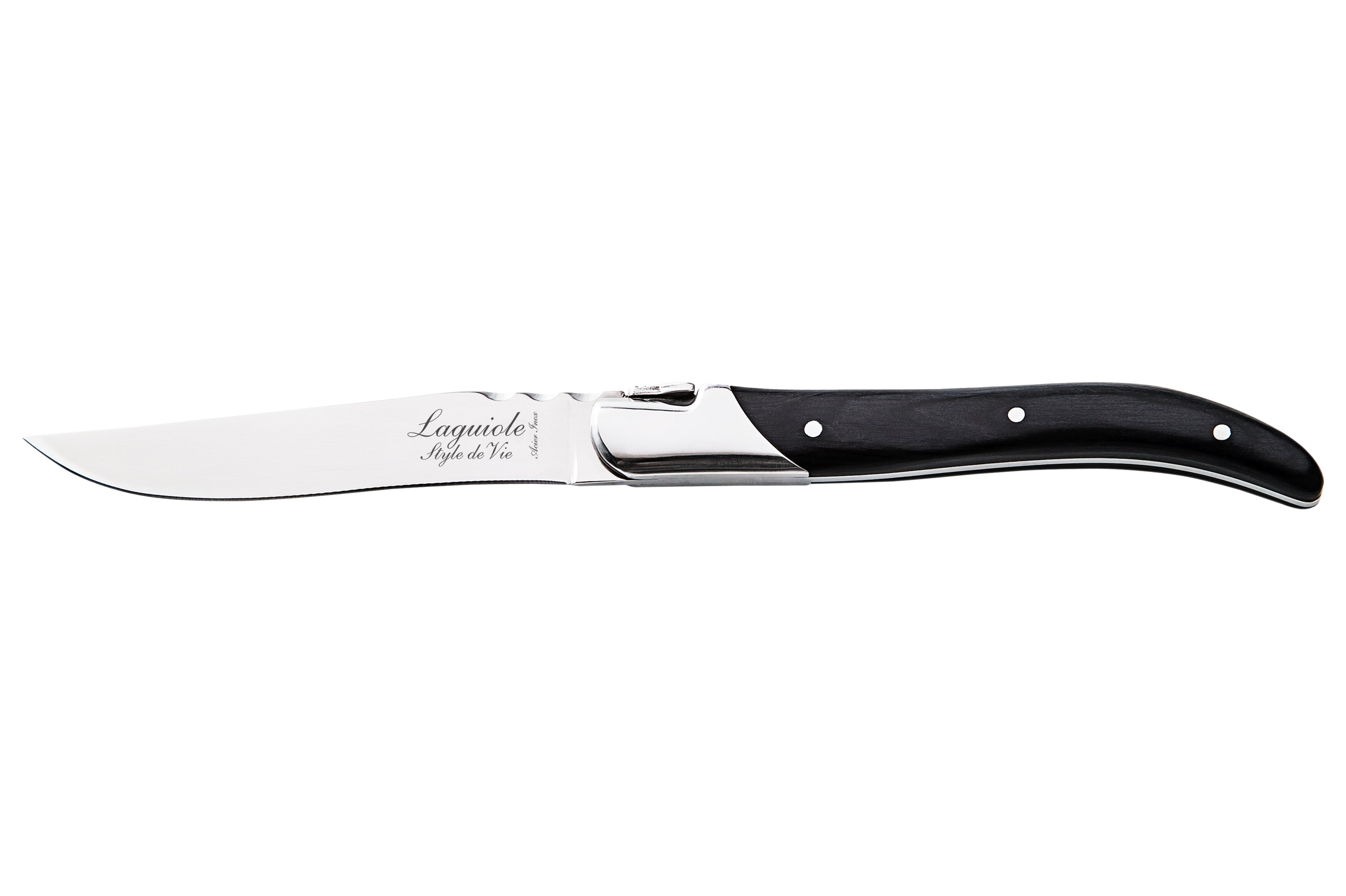 Coffret de 6 couteaux à steak Laguiole Luxury Line – Ébène noire – Emballage cadeau