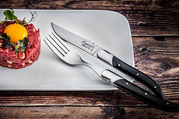 Coffret de 6 couteaux à steak Laguiole Luxury Line – Ébène noire – Emballage cadeau