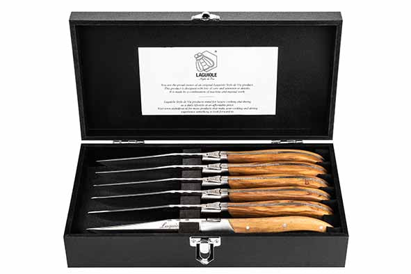 LUXURY LINE STEAKMES SET VAN 6 STUKS - OLIJFHOUT
