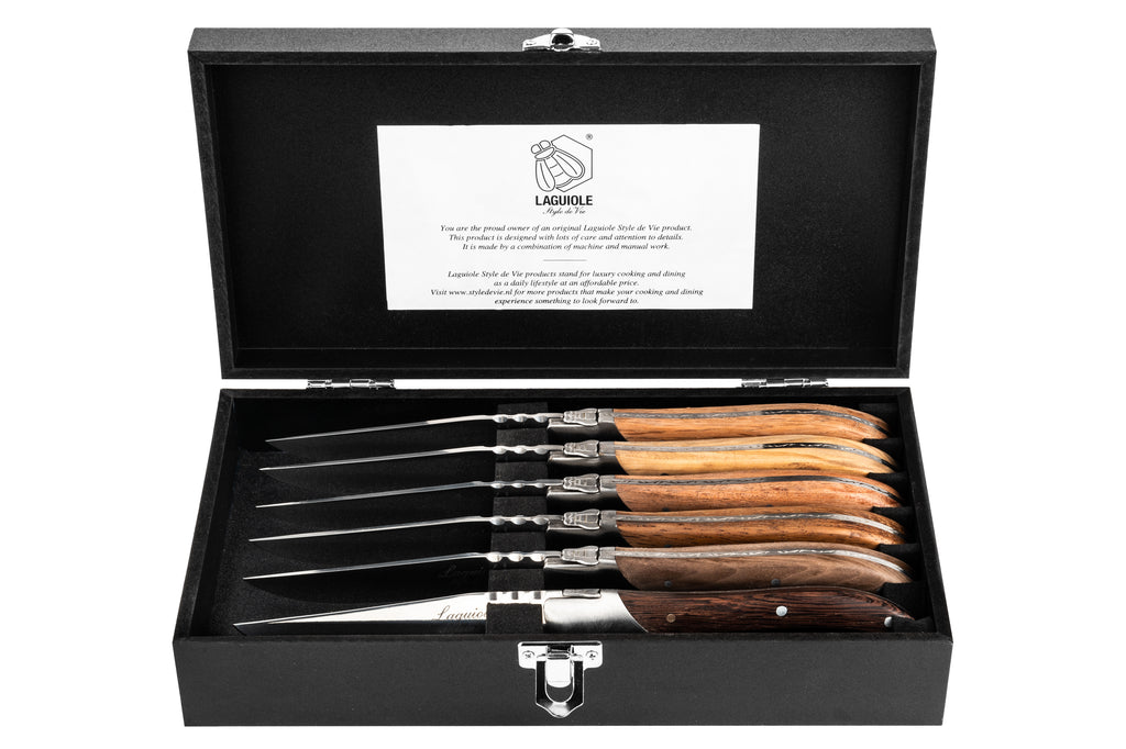 Laguiole Style de Vie Luxury Line Couteaux à steak bois mélangé - Lot de 6