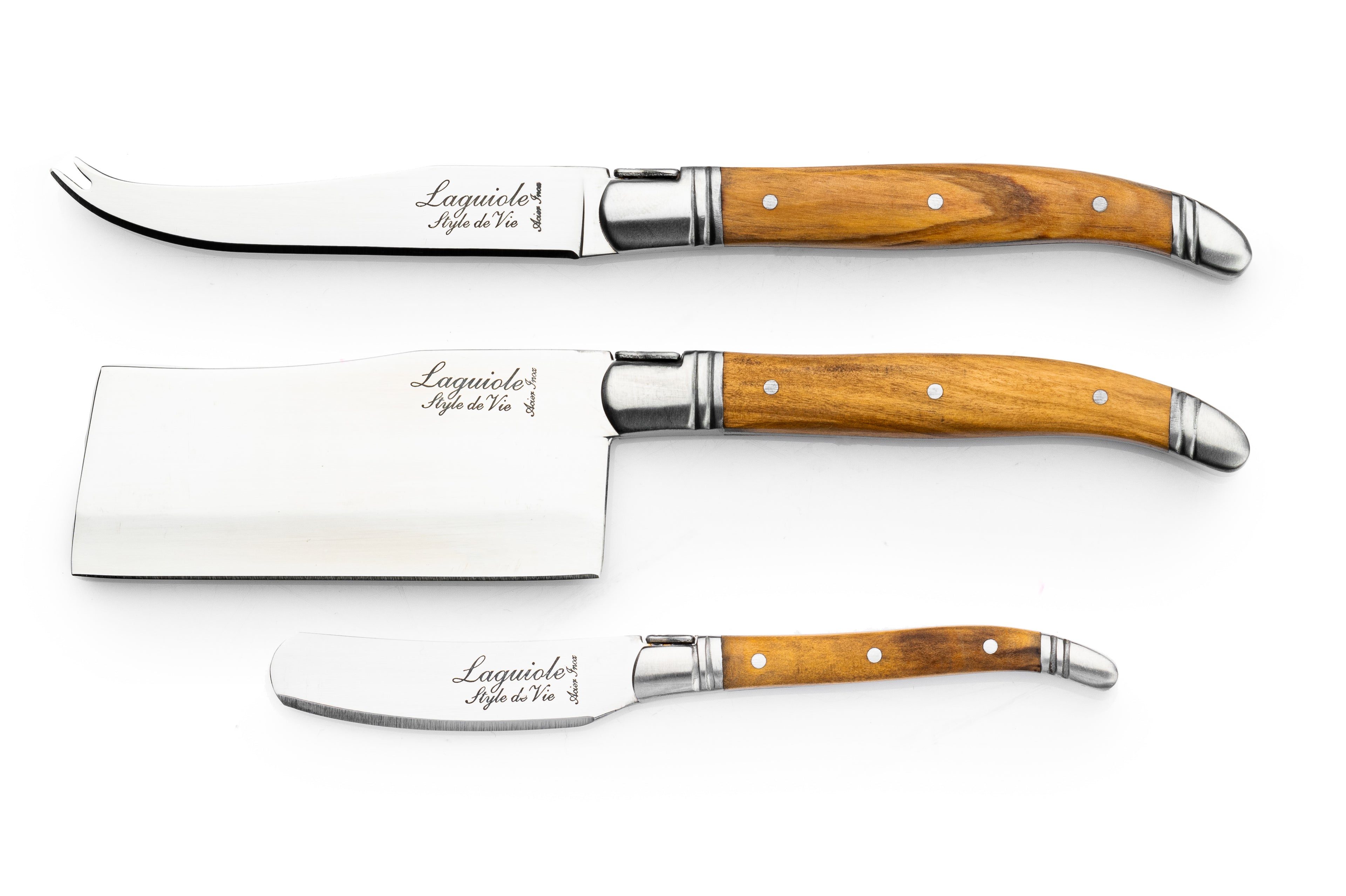 LUXURY LINE KAASMESSENSET 3PCS OLIJFHOUT