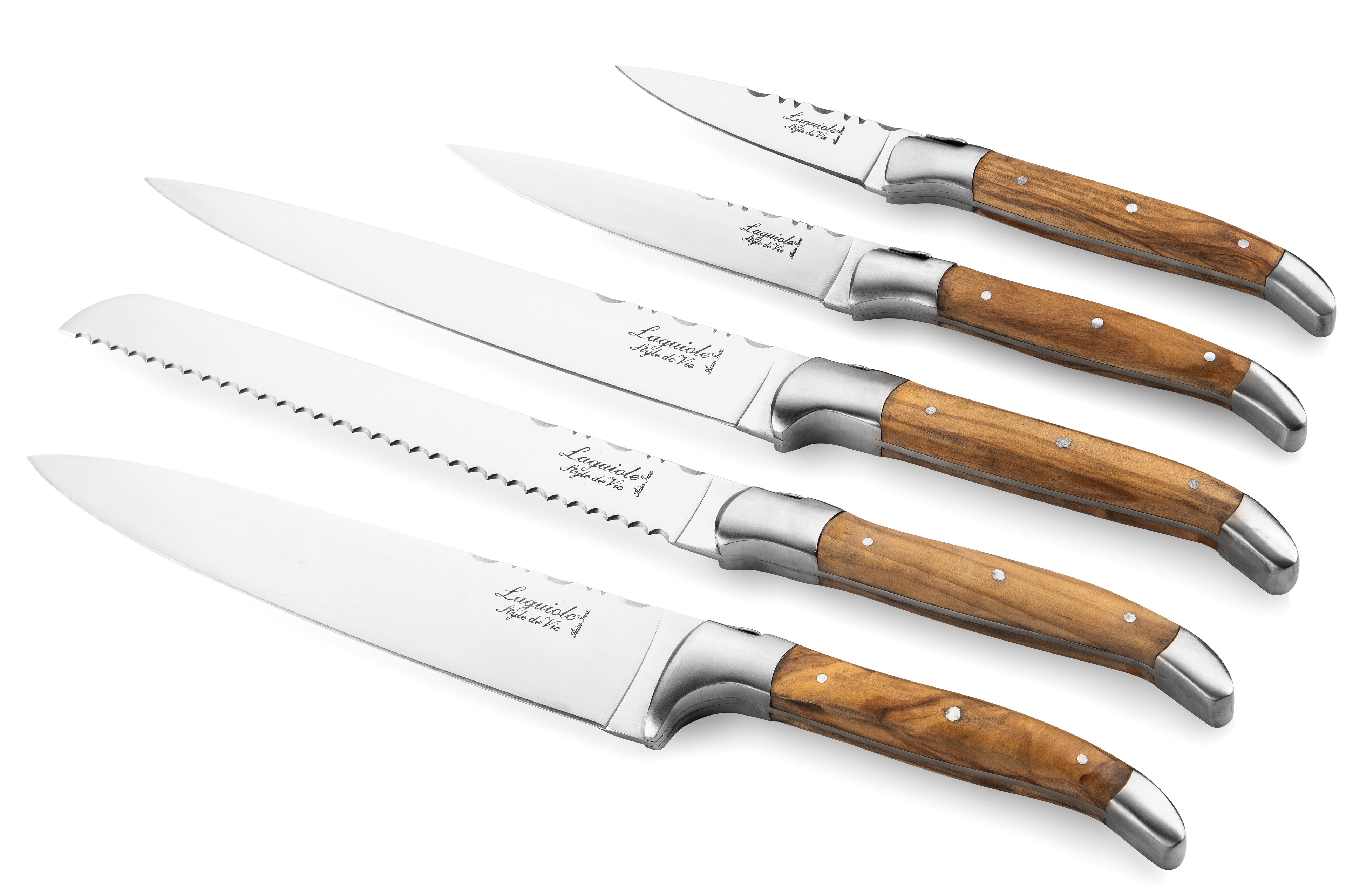 LUXURY LINE MESSENSET 5PCS OLIJFHOUT INCL. MAGNETISCH MESSENBLOK