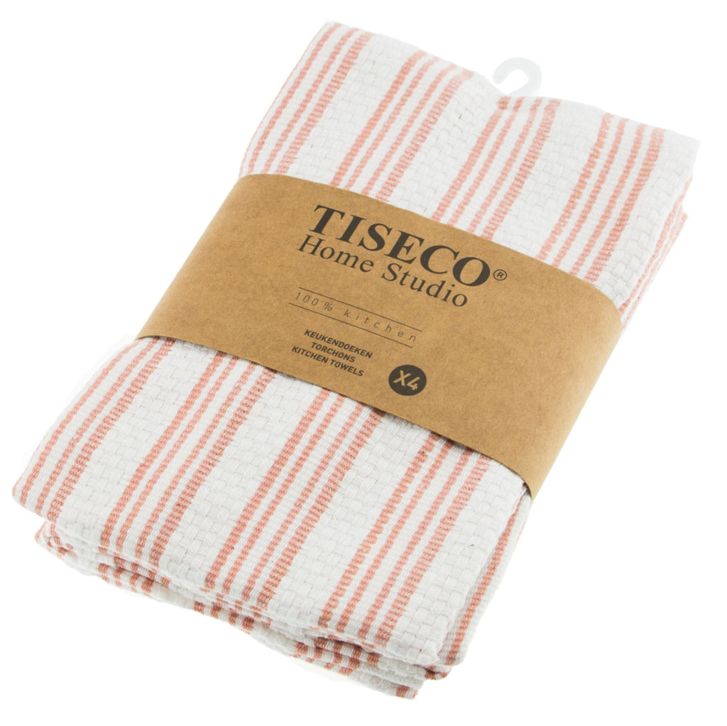 Tiseco Serviettes de cuisine Basket Weave - Rose - Lot de 4