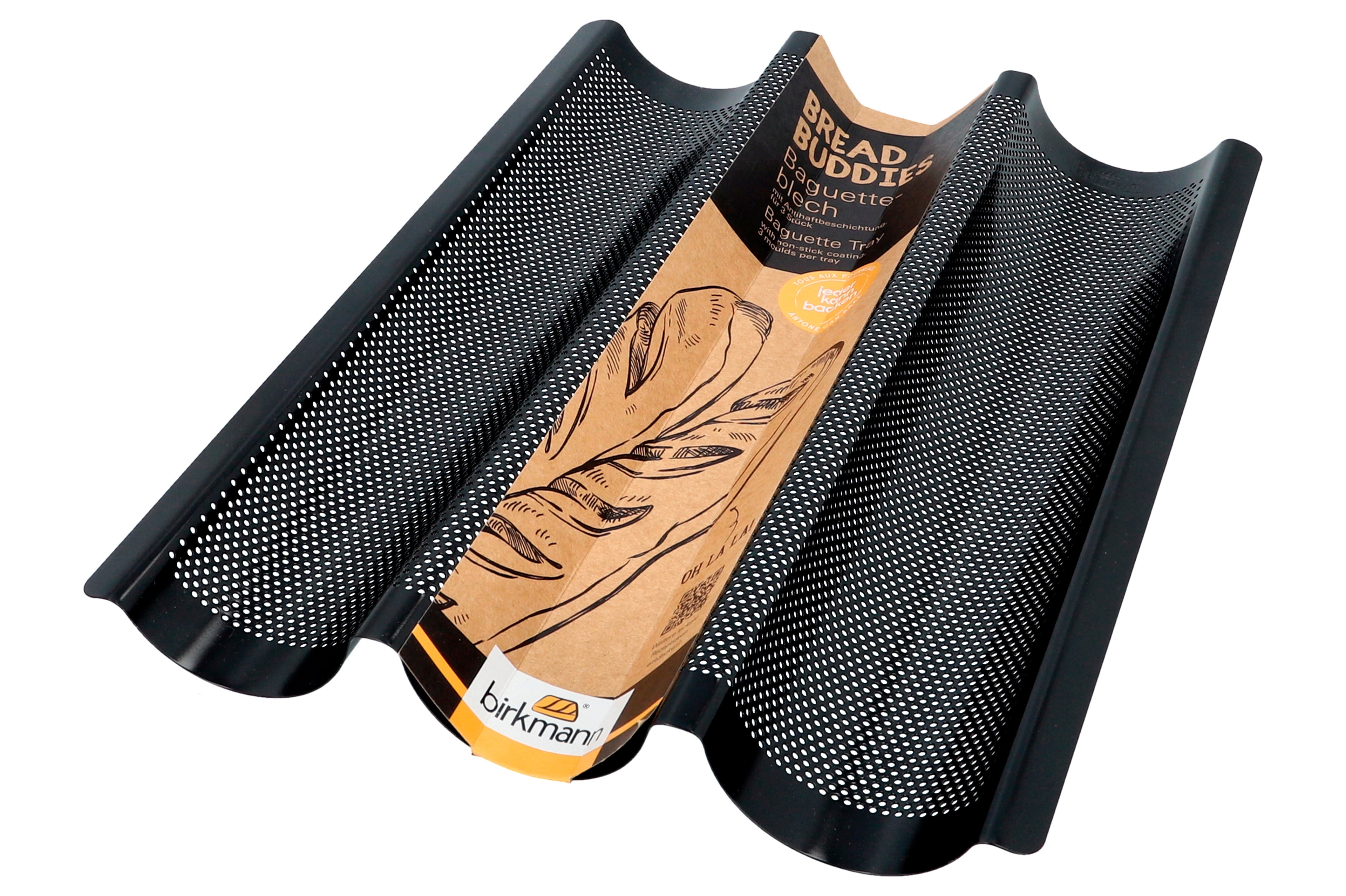BREAD BUDDIES BAKPLAAT VOOR 3 STOKBRODEN GEPERFOREERD - NON-STICK
