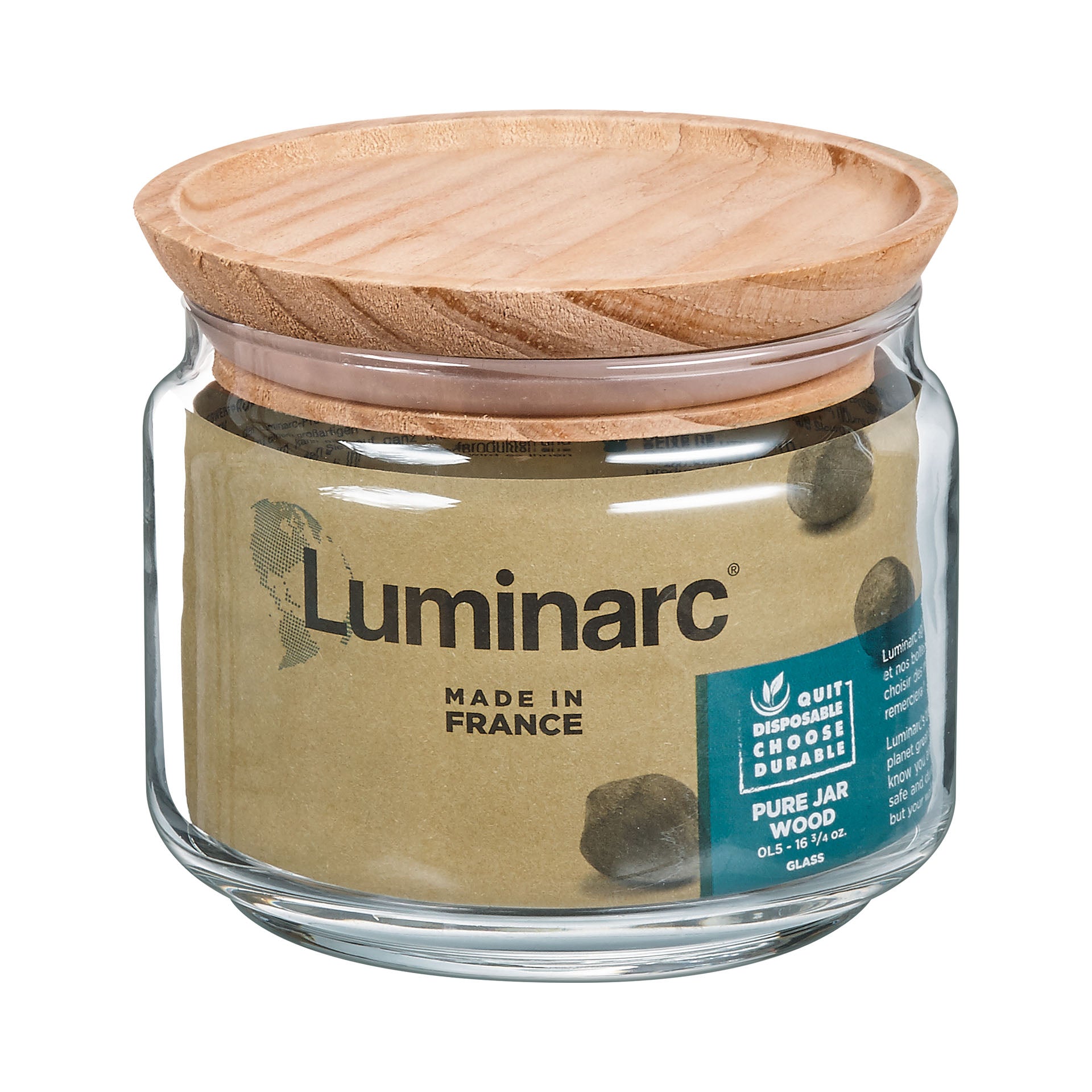 Luminarc Pure Voorraadpot met Houten Deksel – 0,5 Liter – Glazen Bewaarpot