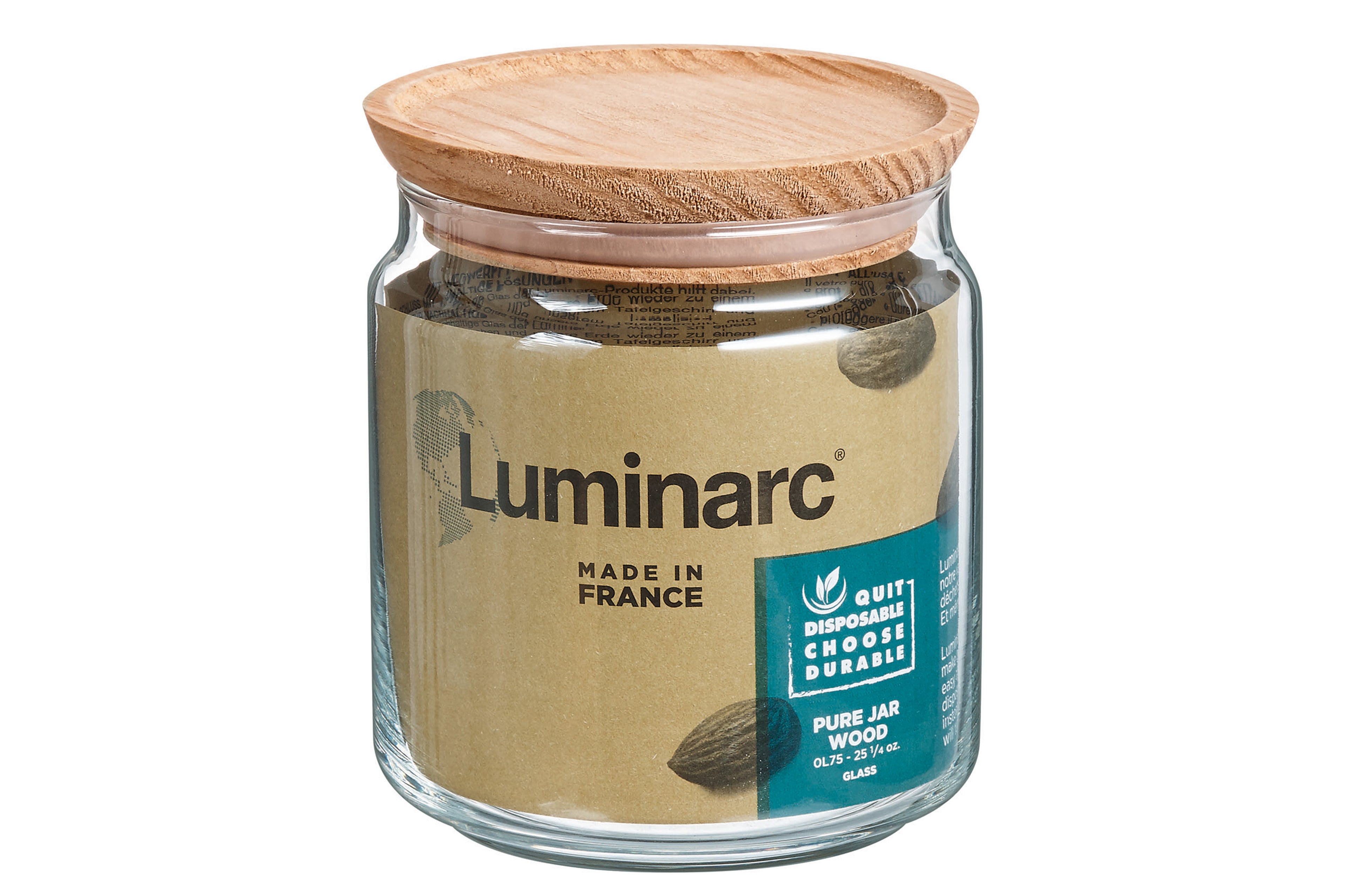 Luminarc Pure Voorraadpot met Houten Deksel – 0,75 Liter – Glazen Bewaarpot