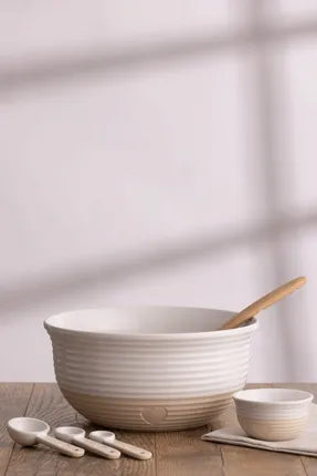 Rustic Charm Mengkom – Ø 26 cm – Keramische Beslagkom – Crème/Wit